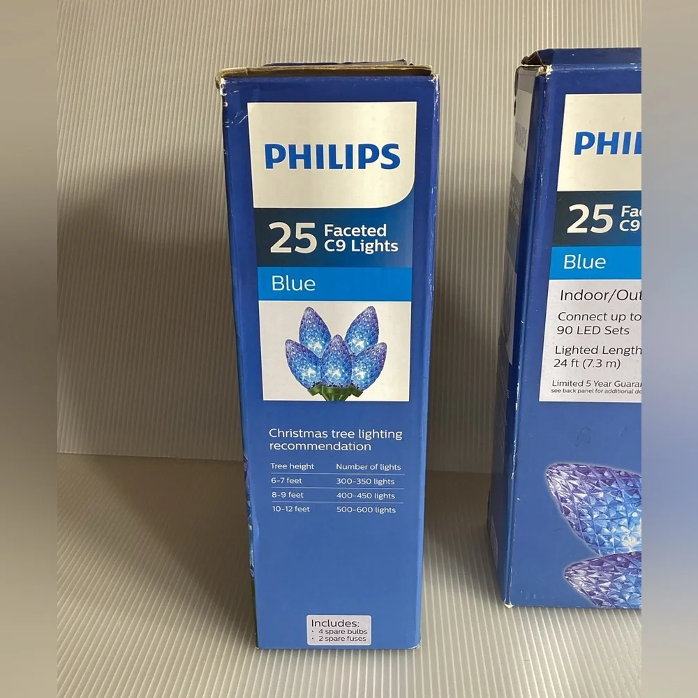 Set of 2 Philips 25 Blue Faceted C9 Lights